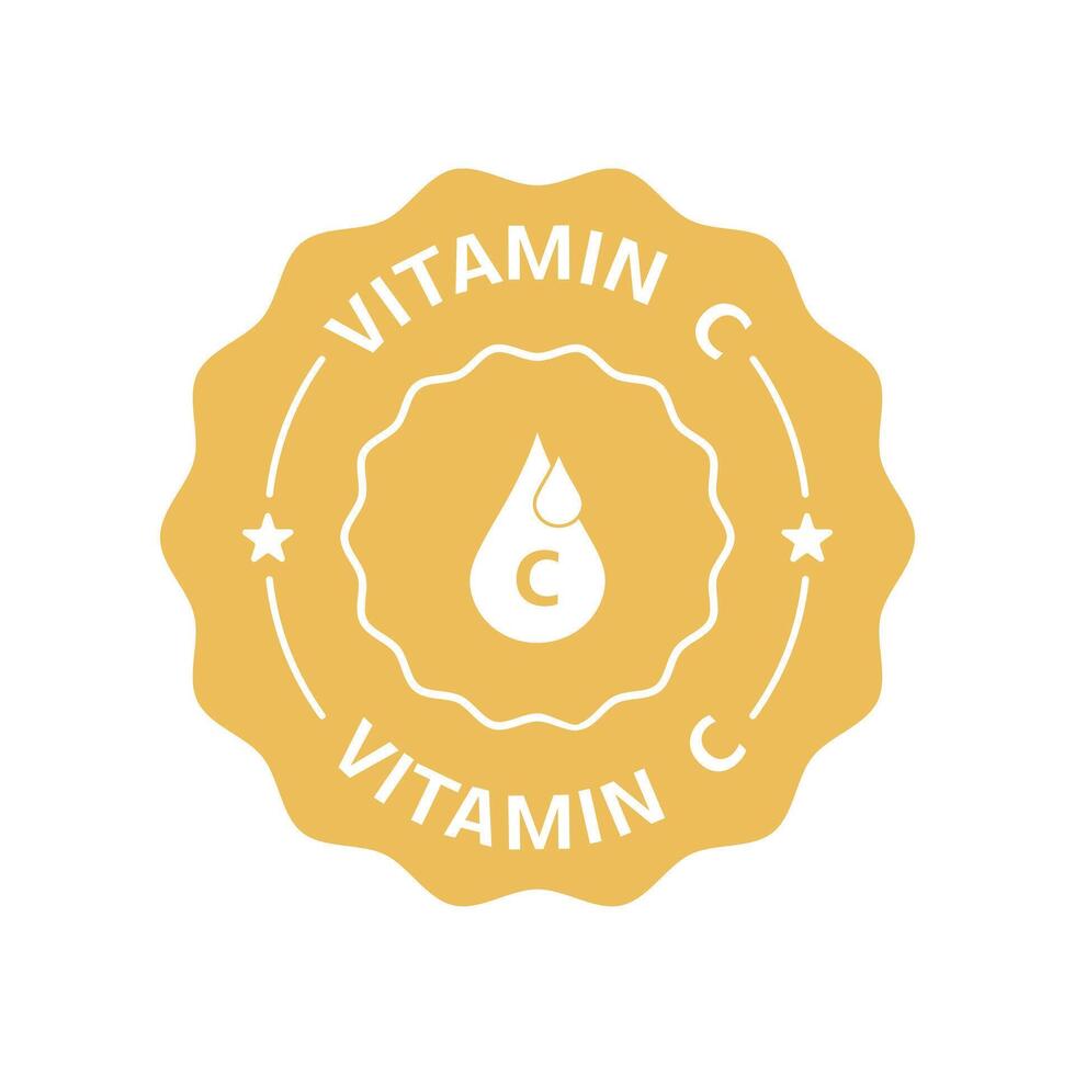 Yellow vitamin c sticker with drop icon vector