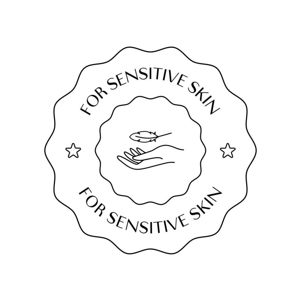 Emblem for sensitive skin with hand holding feather vector