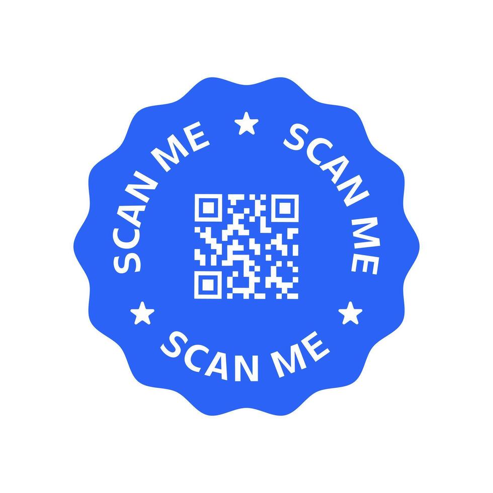 Blue QR code label with scan me text vector