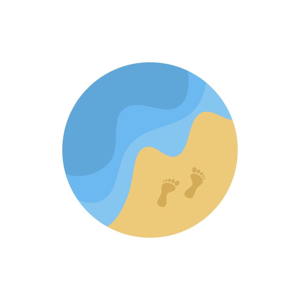 Footprints on sandy beach with ocean waves in the shape of a circle vector