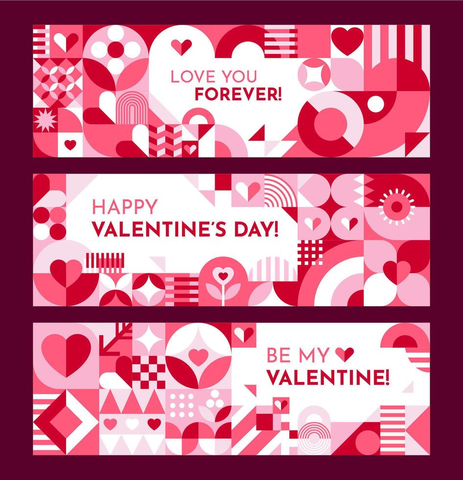 Valentines holiday banners with geometric shapes vector