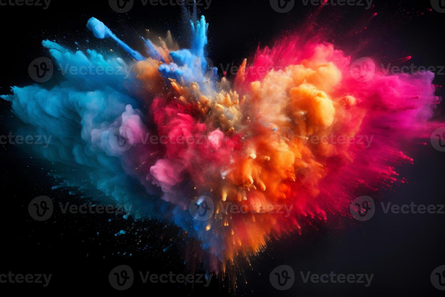 Colorful powder explosion in the shape of a heart photo