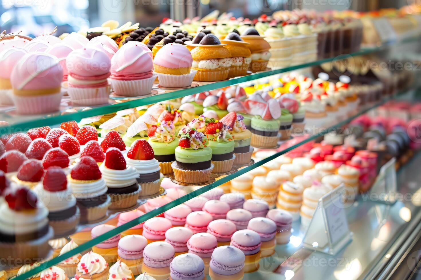 A display case filled with cupcakes photo