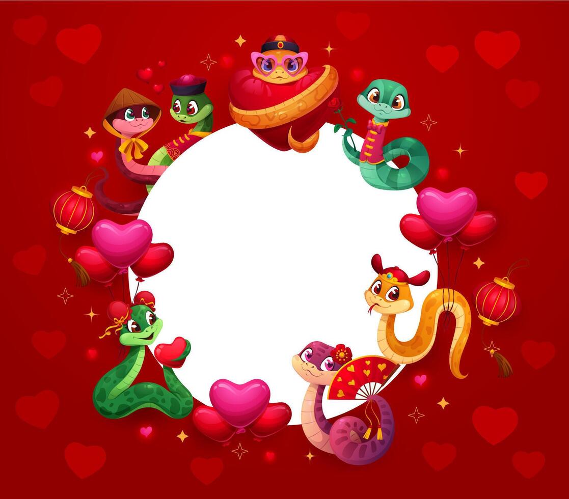 Valentine day round banner with hearts and snakes vector
