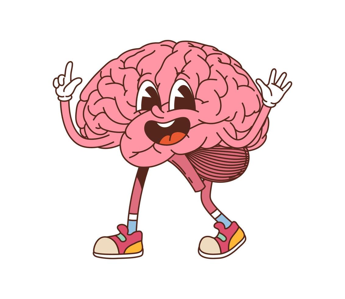 Cartoon groovy human brain retro y2k character vector