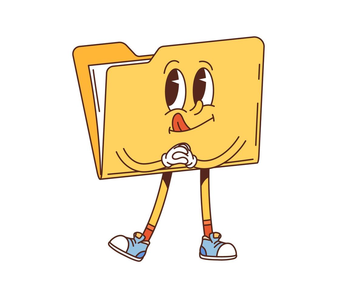 Cartoon groovy computer folder retro character vector