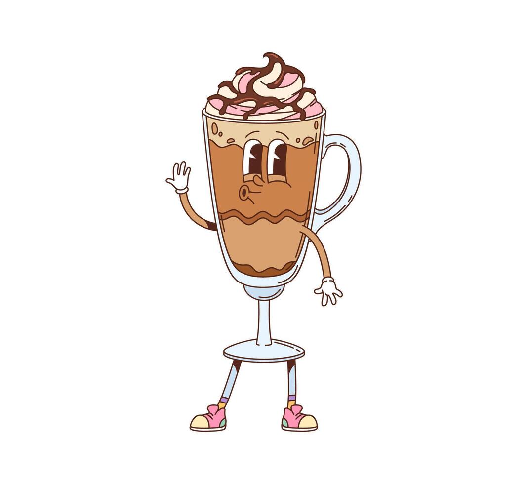 Groovy fast food ice cream dessert character vector