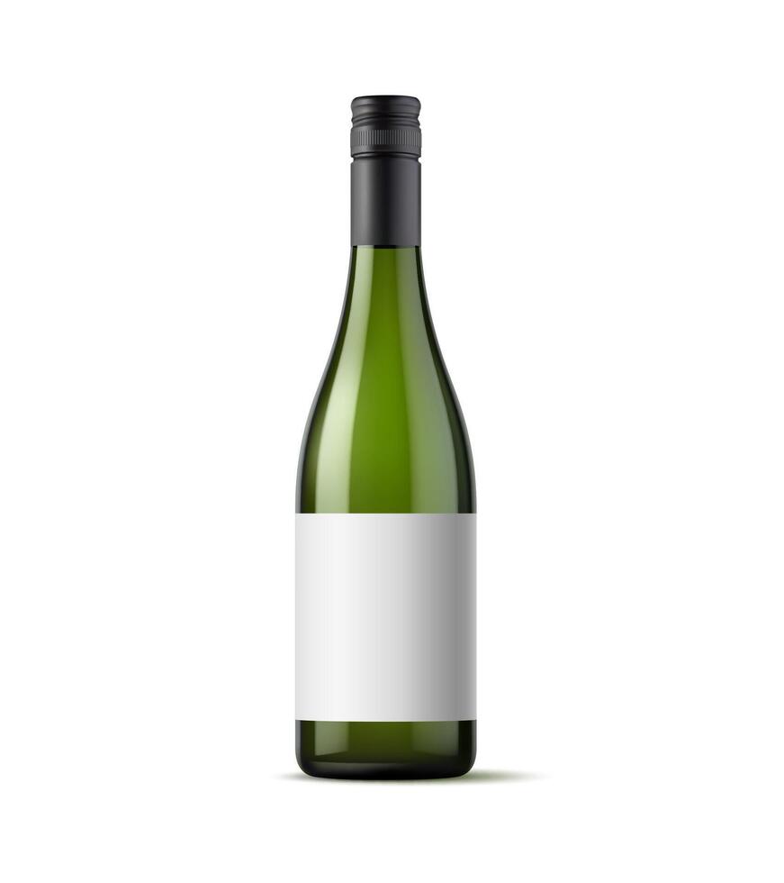 Realistic alcohol green glass bottle of wine vector