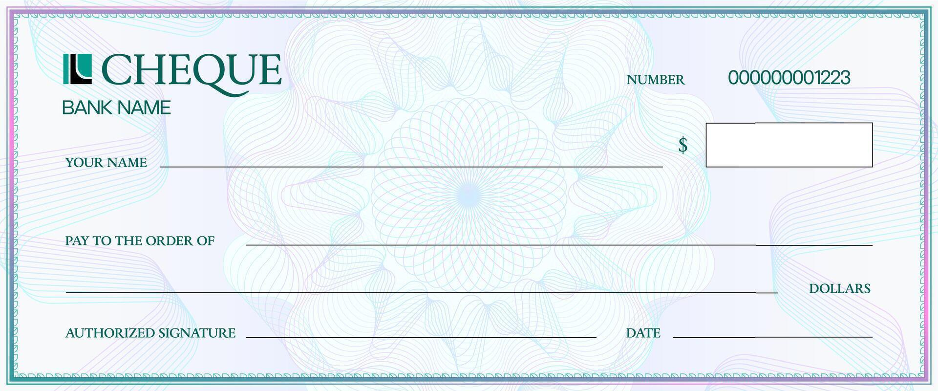 Cheque template with watermark, bank payment check vector