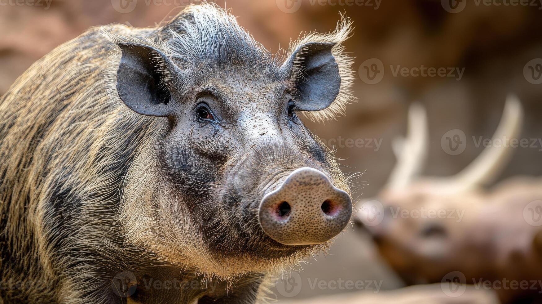 Close-Up Portrait of a Warthog at Zoo photo