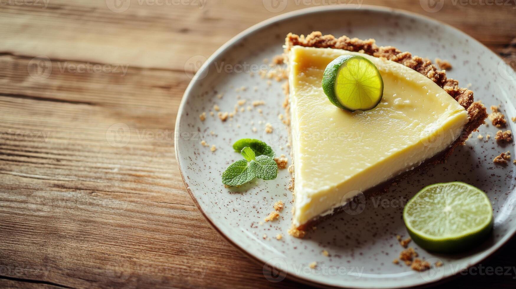 Delicious Key Lime Pie on a Wooden Table photo