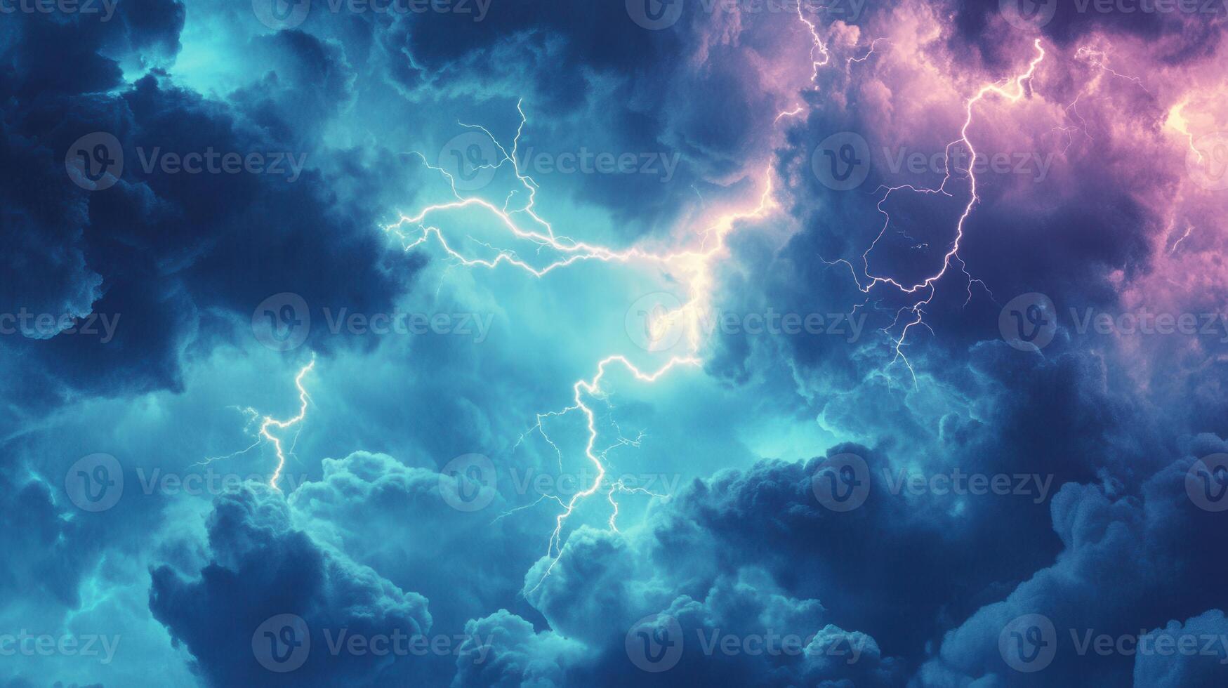 Dramatic Stormy Sky with Multiple Lightning Strikes Perfect for Weather Related Content photo