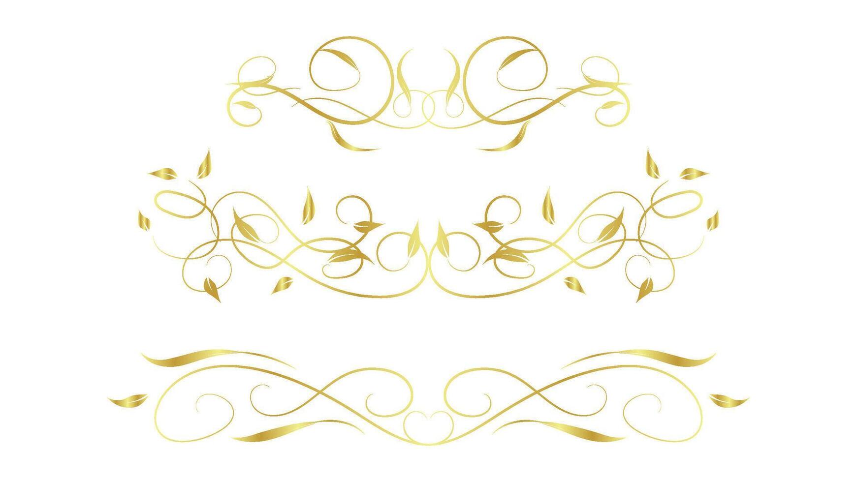 abstract floral frame and page design decoration element set isolated on white background. golden calligraphy swirl lines vector