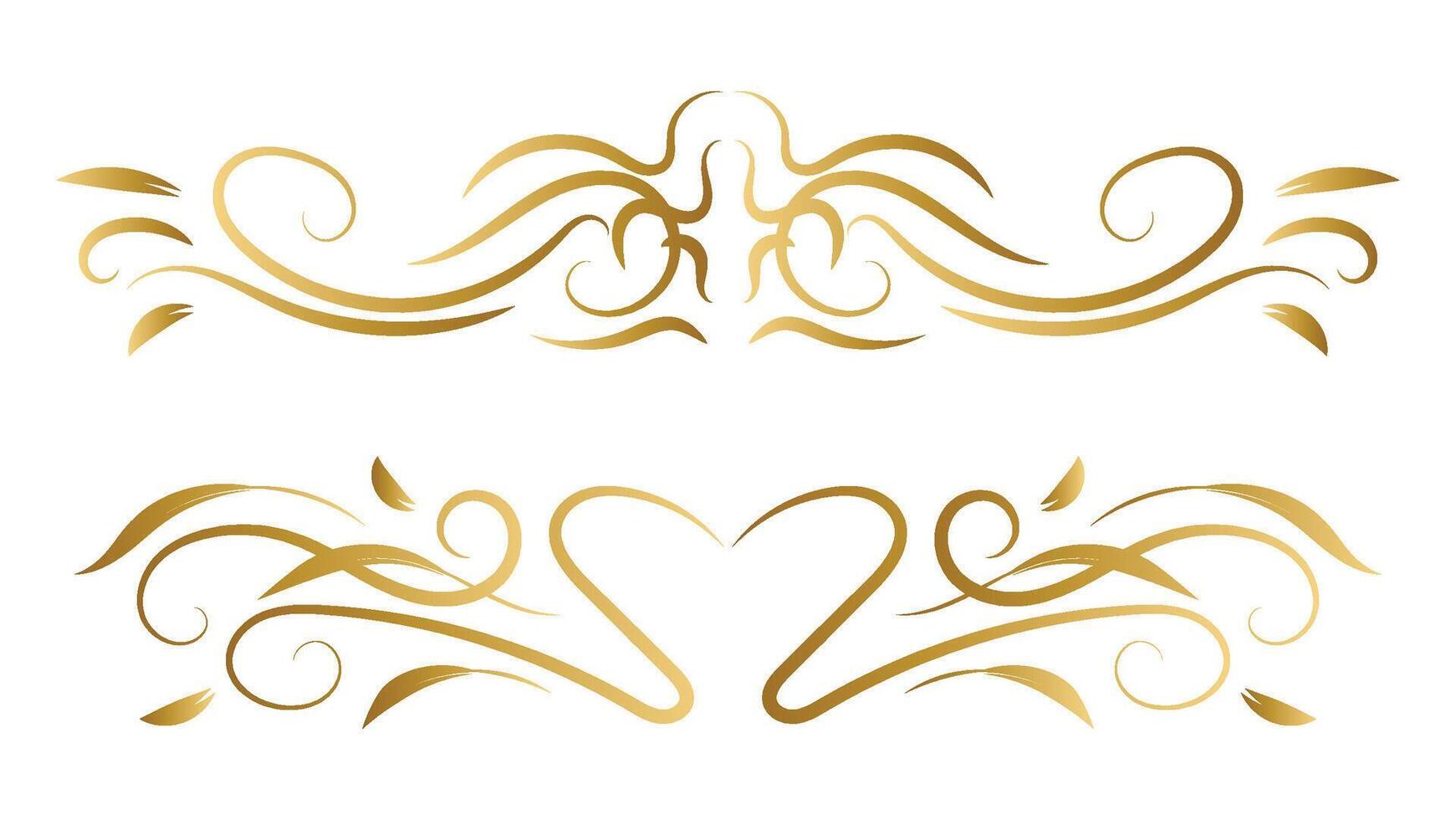 golden swirl lines graphic design element set isolated on white background. decorative text dividers and frame border vector