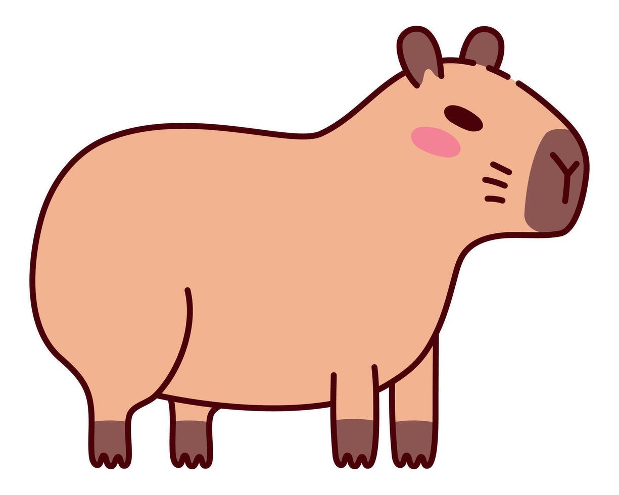 Cute Standing Capybara Illustration in Flat Style. Adorable Cartoon Animal Design, Perfect for Children's Books, Stickers, Merchandise, and Nature-Themed Projects vector