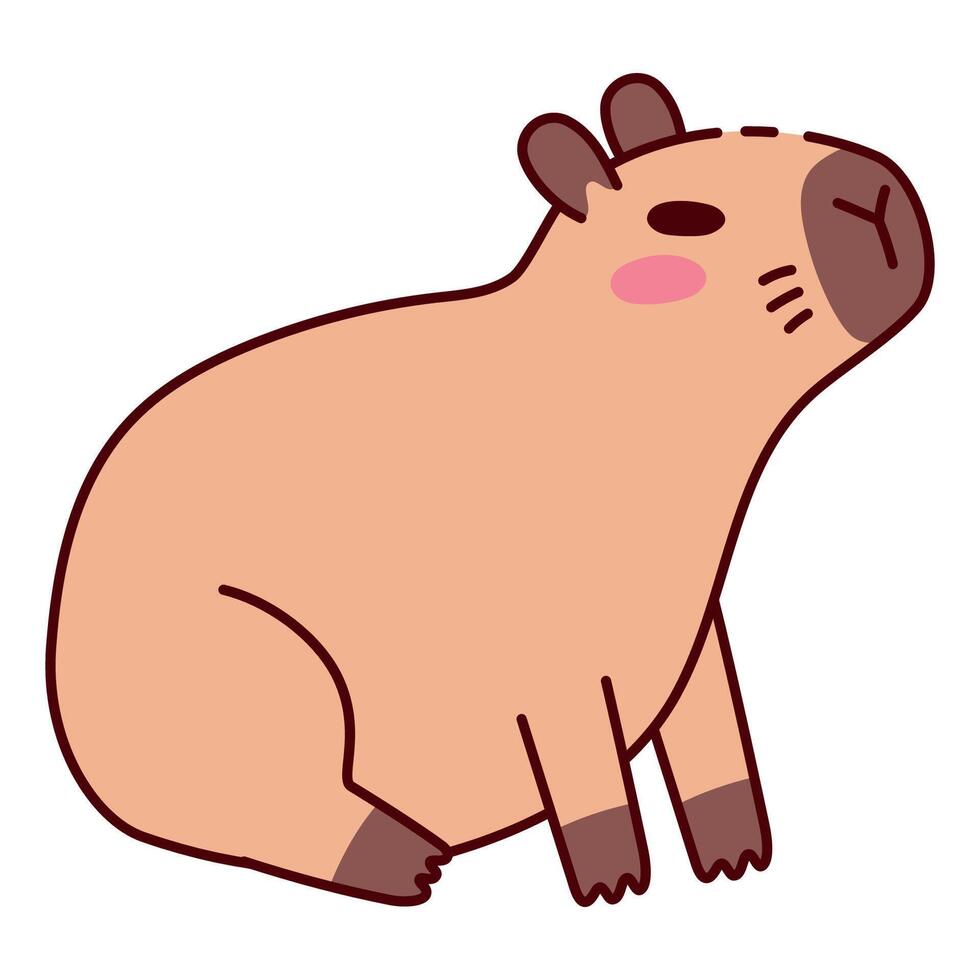 Cute Capybara Sitting and Resting Illustration in Flat Style. Adorable Cartoon Animal Design, Perfect for Children's Books, Stickers, Merchandise, and Nature-Themed Projects vector