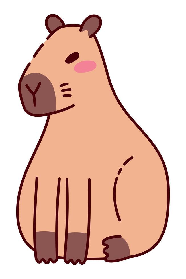 Cute Sitting Capybara Illustration in Flat Style. Adorable Cartoon Animal Design, Perfect for Children's Books, Stickers, Merchandise, and Nature-Themed Projects vector