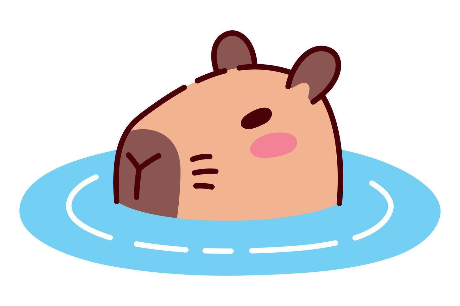 Cute Capybara Swimming in Water Illustration in Flat Style. Only Head Visible. Adorable Cartoon Animal Design, Perfect for Children's Books, Stickers, Merchandise, and Nature-Themed Projects vector