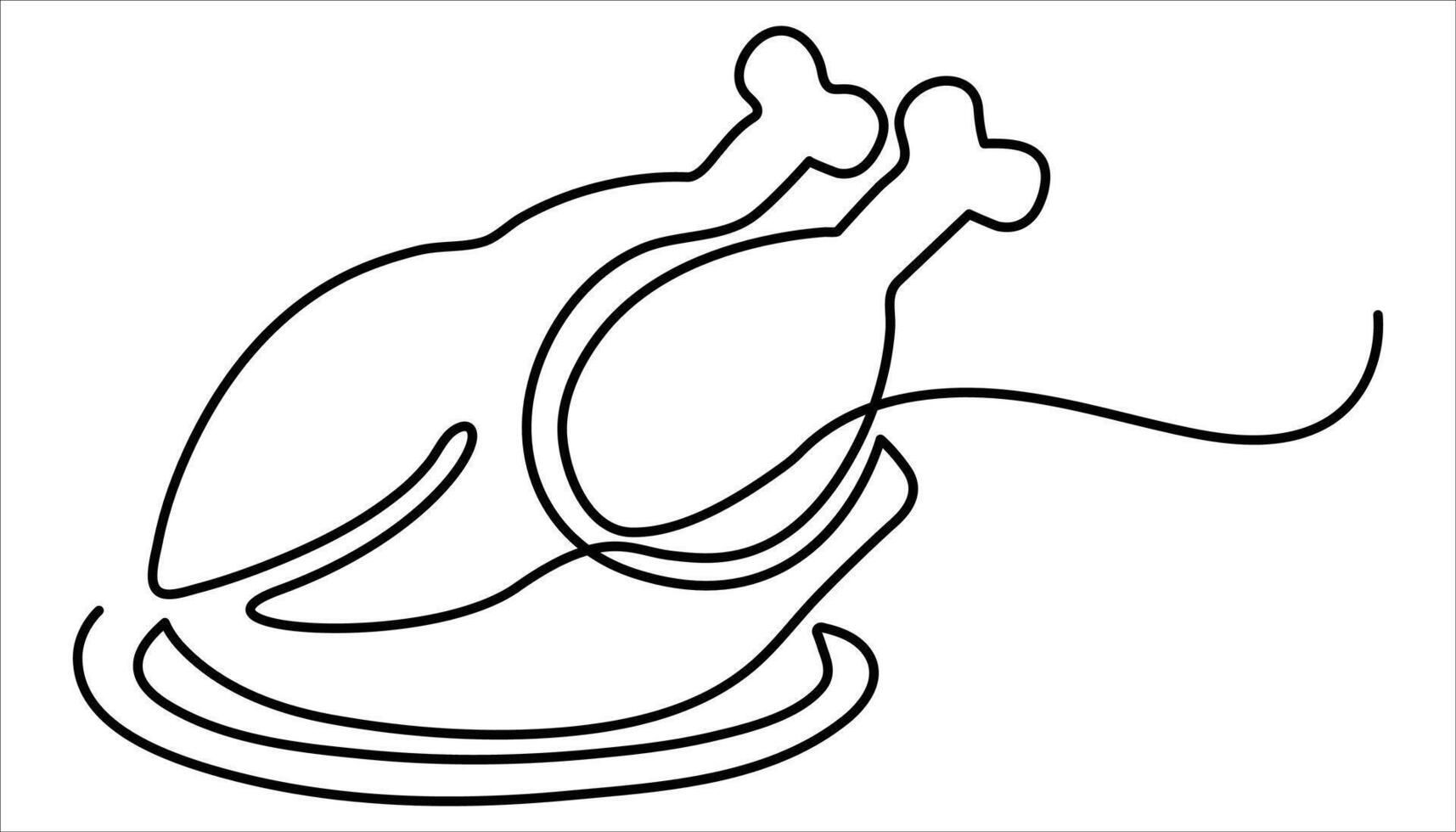 minimalist continuous one lineart illustration of chicken meat on a plate vector