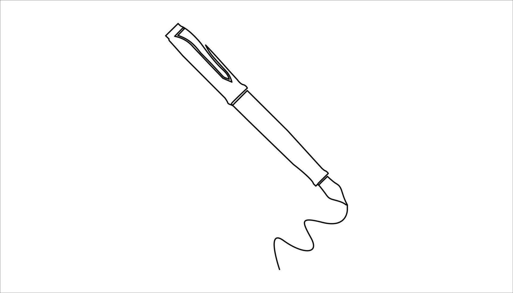 Fountain pen continuous one line art drawing illustration. Linear stylized vector