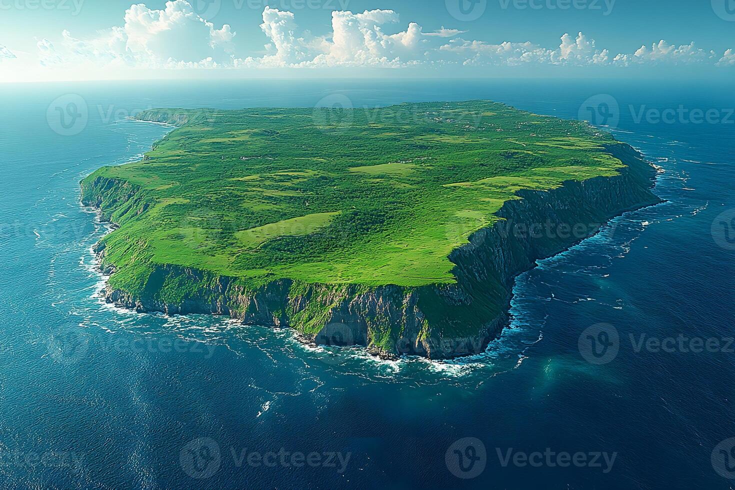 Aerial View of Lush Green Island Surrounded by Ocean Waves photo
