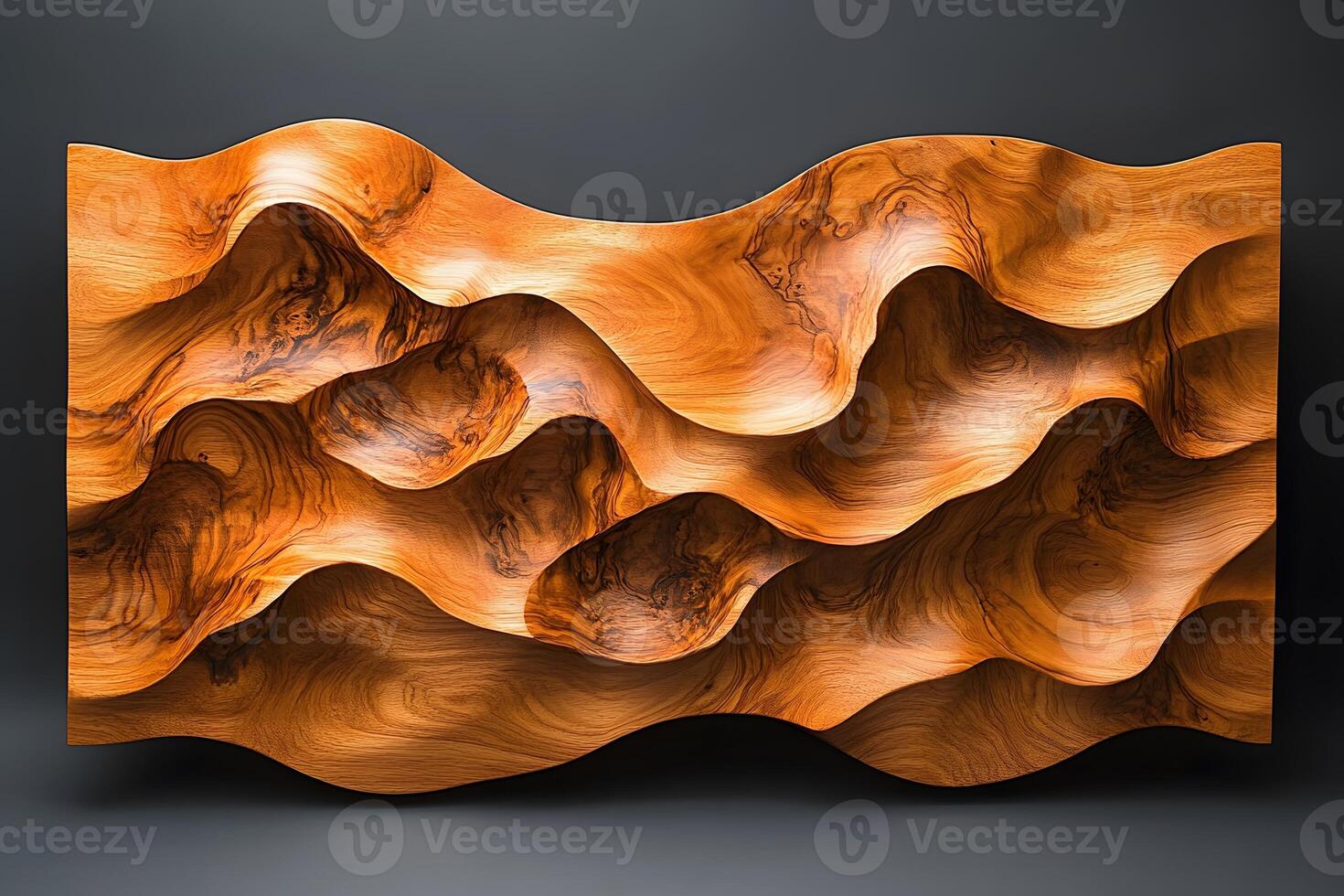 Abstract Wooden Sculpture with Undulating Waves Ideal for Modern Art Decor and Design Inspiration photo