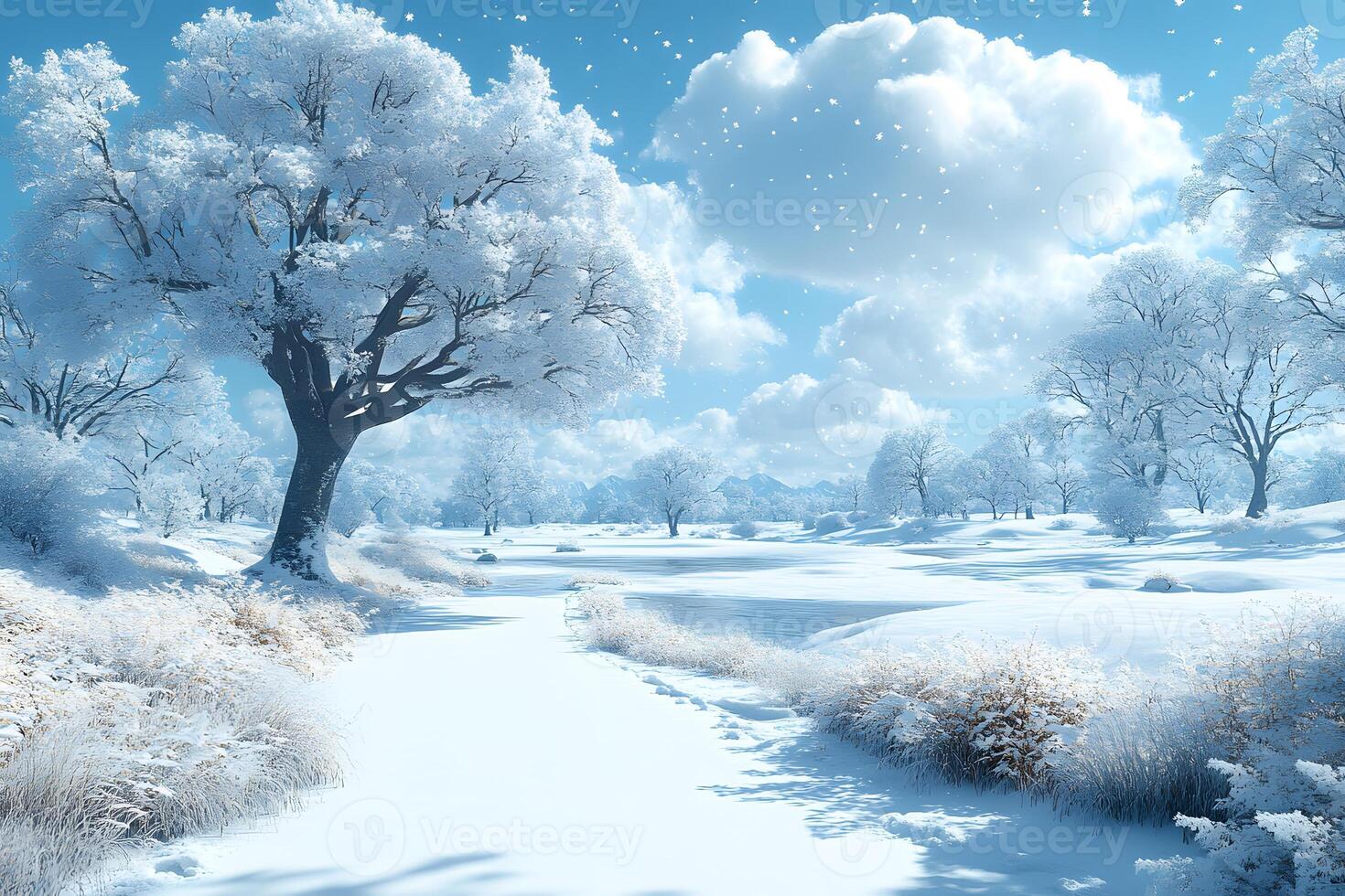 Winter Wonderland Landscape for Seasonal Posters or Holiday Cards photo