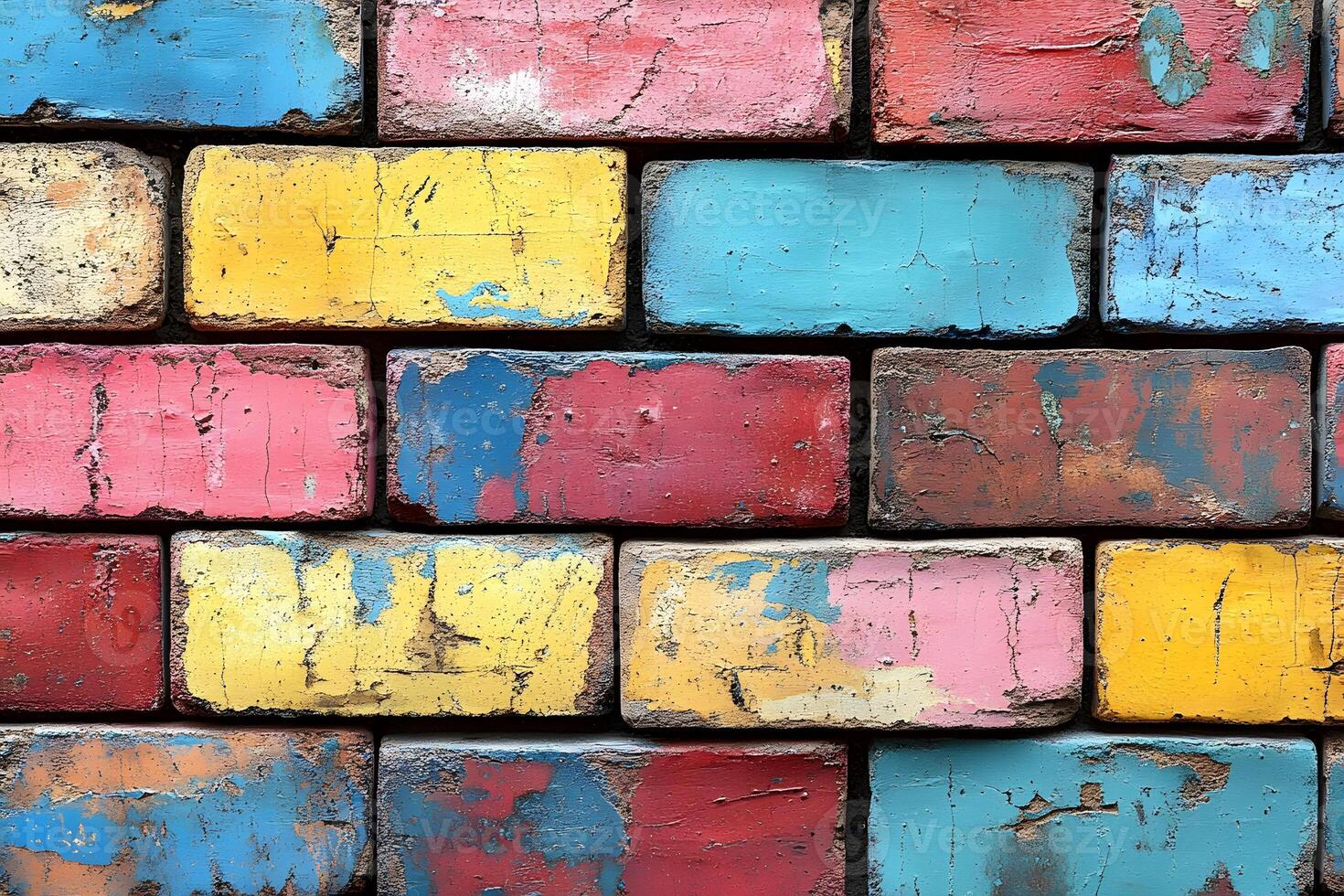 Colorful Painted Brick Wall Texture for Creative Design and Urban Art Projects photo
