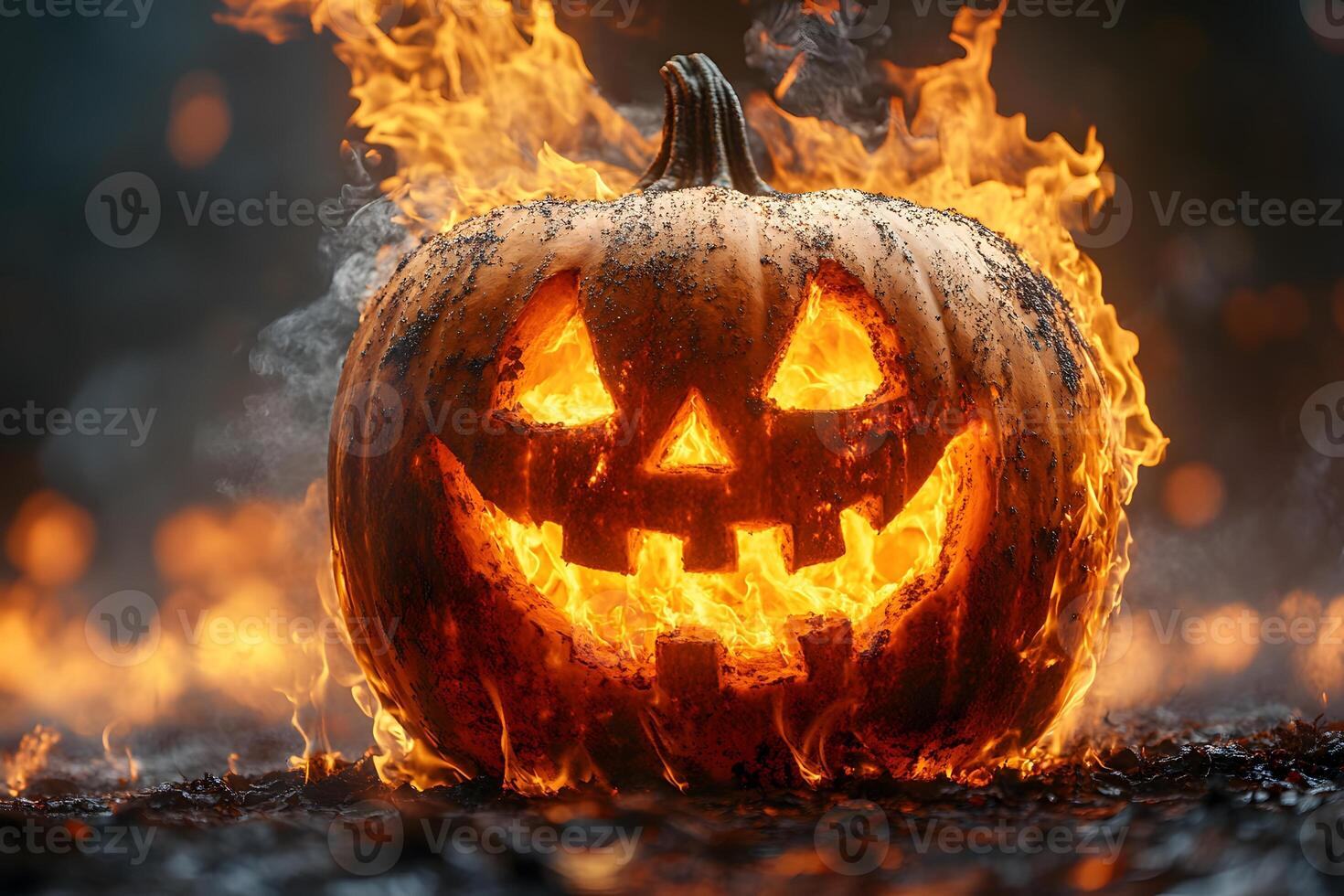 Fiery Halloween Pumpkin with Flames for Festive Design and Decor photo