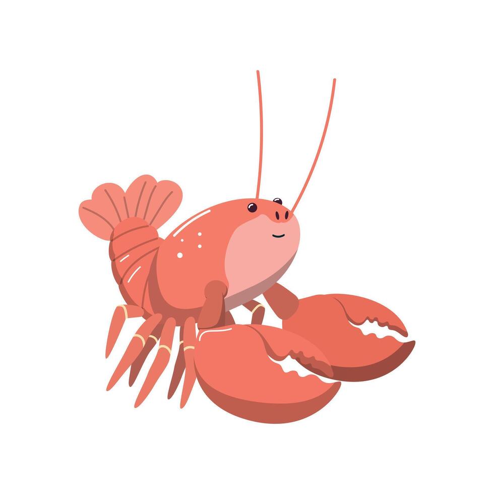 Cartoon red lobster with claws. Isolated on a white background. Illustration with a sea animal on a marine theme. vector