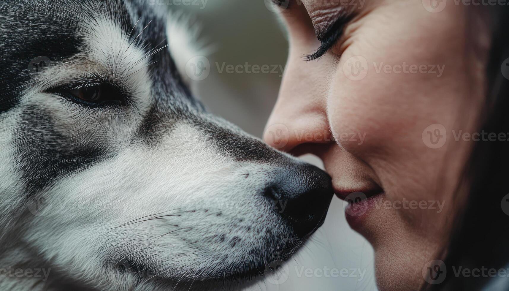 A Tender emotional connection between pet and owner, showcasing devoted love and loyal bond in close up view photo