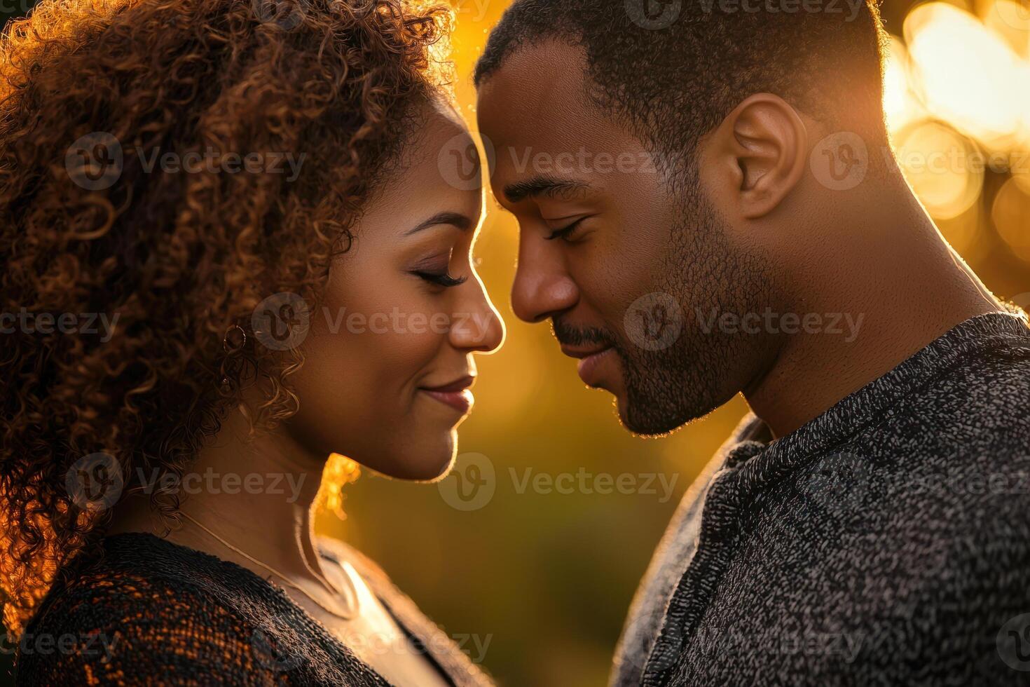 couple gazing into each other eyes, showcasing strong emotional connection and romantic love in soft lighting photo