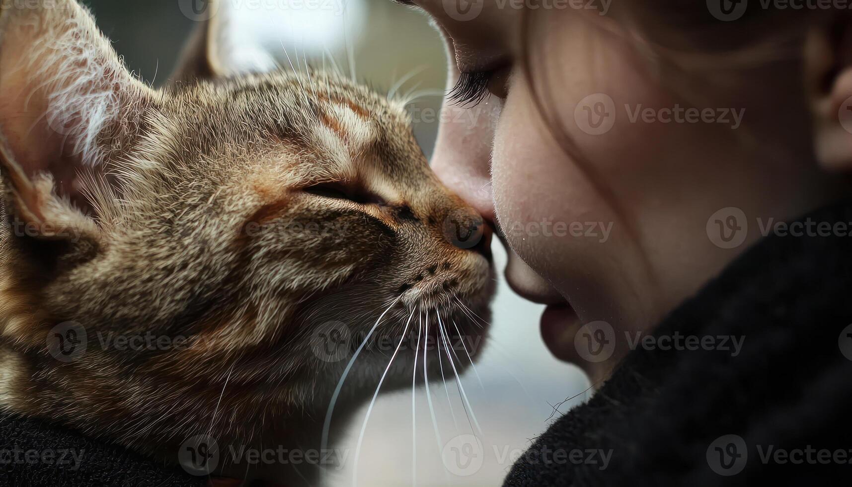 A Tender emotional connection between pet and owner showcasing devoted love and loyal bond in close up view. photo