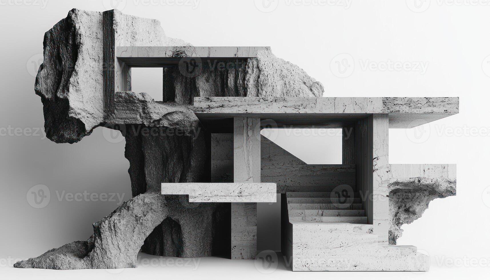 Experimental modular design featuring unconventional shapes and unique textures in studio setting photo