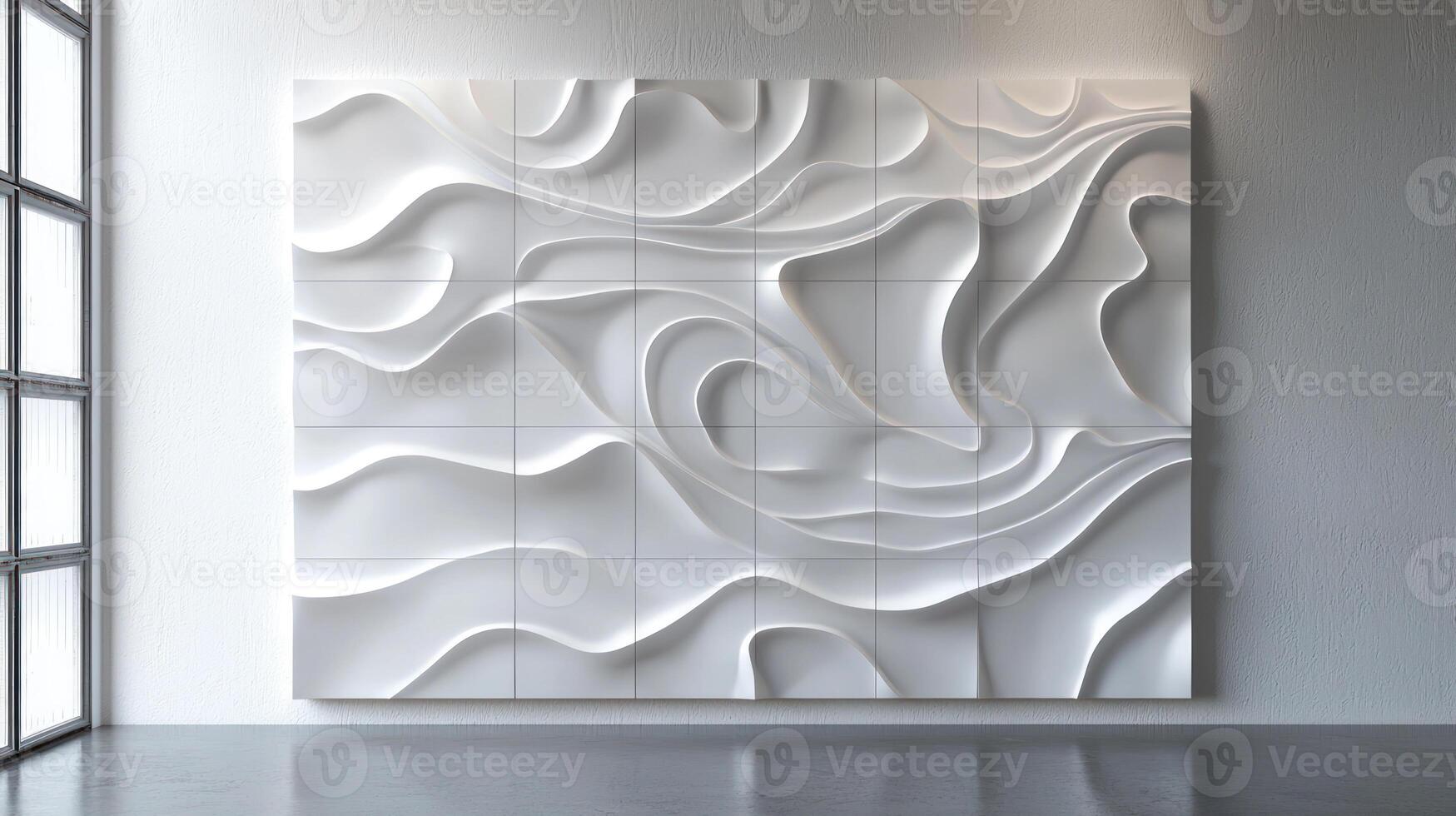 Modern modular wall art with abstract patterns and customizable tiles enhances artistic design on white wall photo