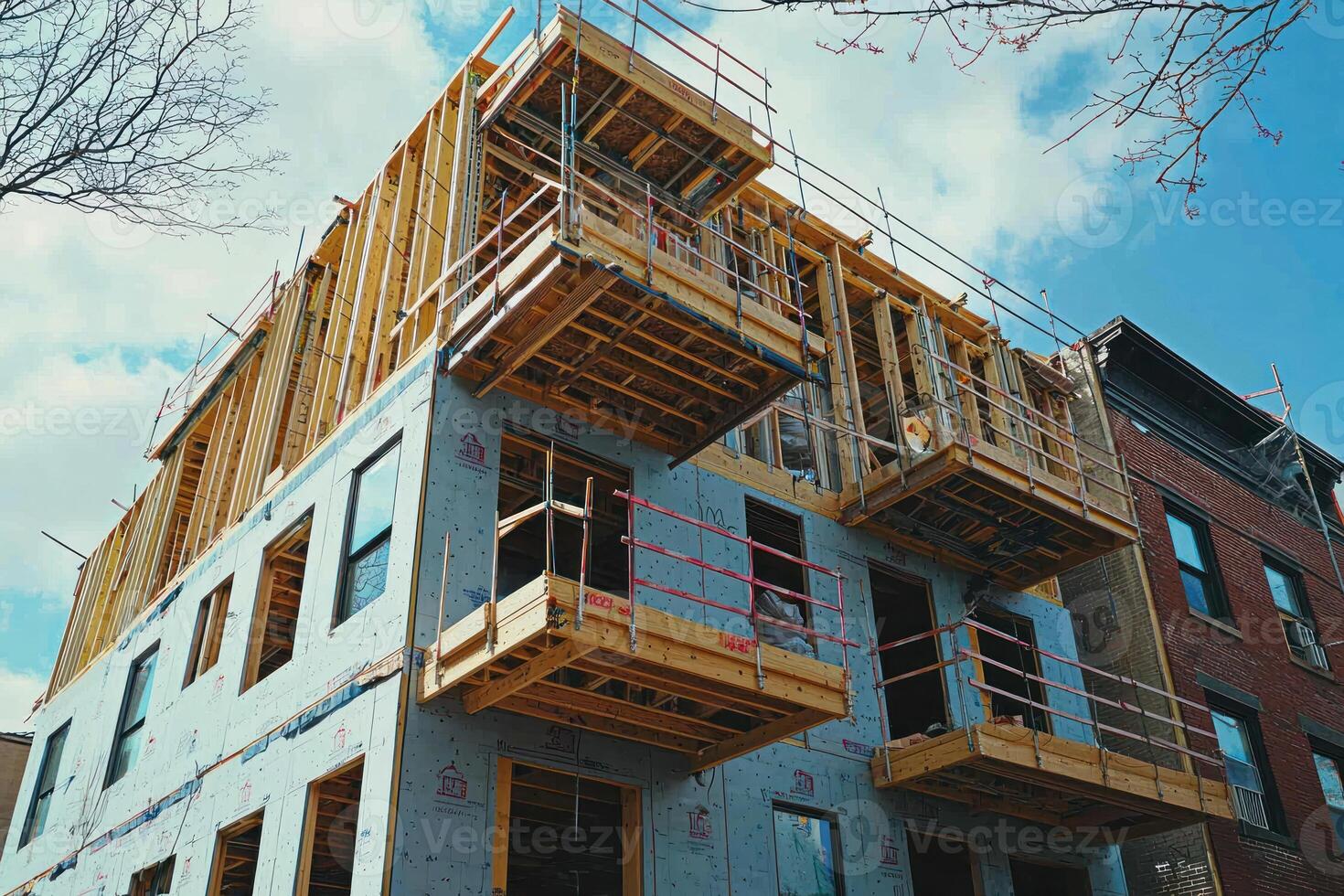 Multi story modular apartment construction with balconies showcases progress and housing flexibility photo