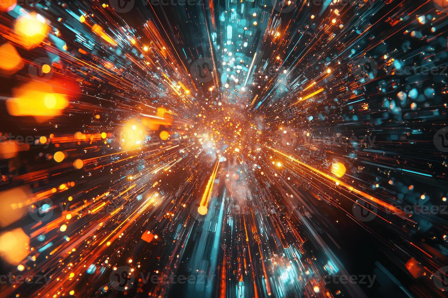 Dynamic light trails create abstract concept of modular technology and scalable networks photo