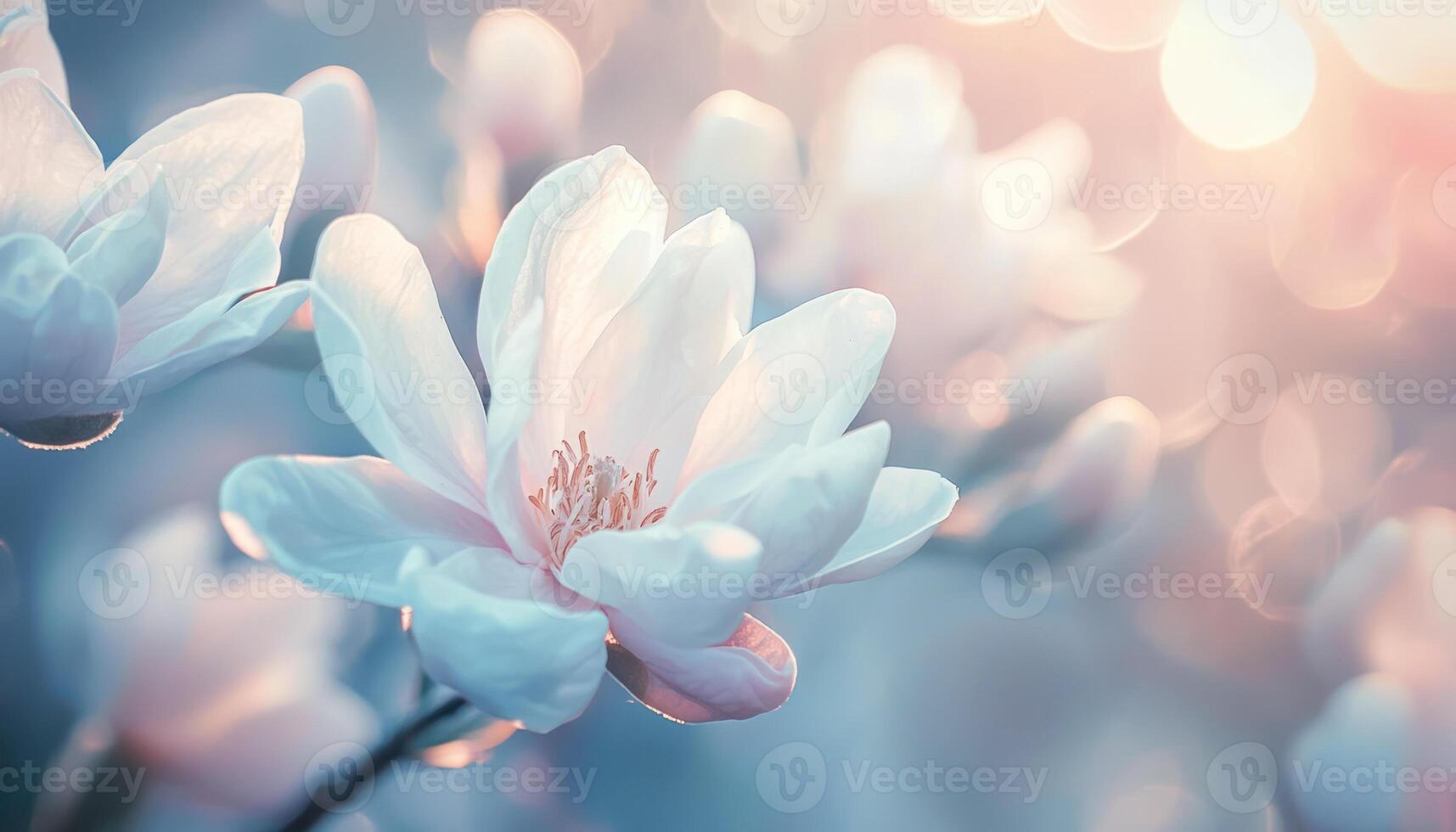 Subtle light washes abstract background soft focus with delicate white flowers give feeling of calm photo