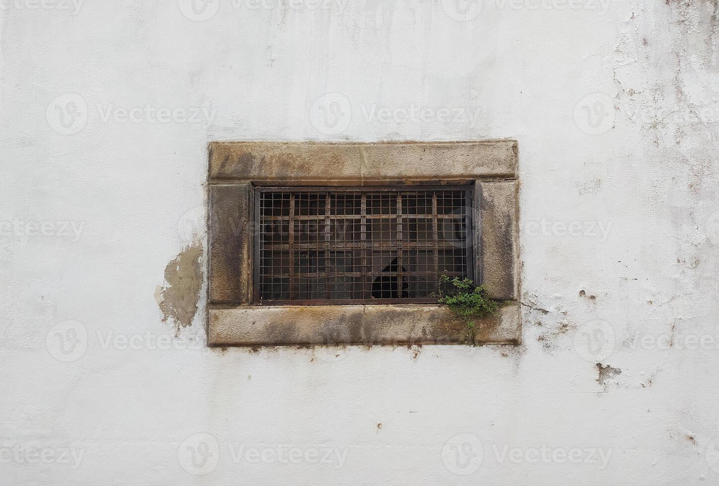 Old window of an ancient building on a white wall photo