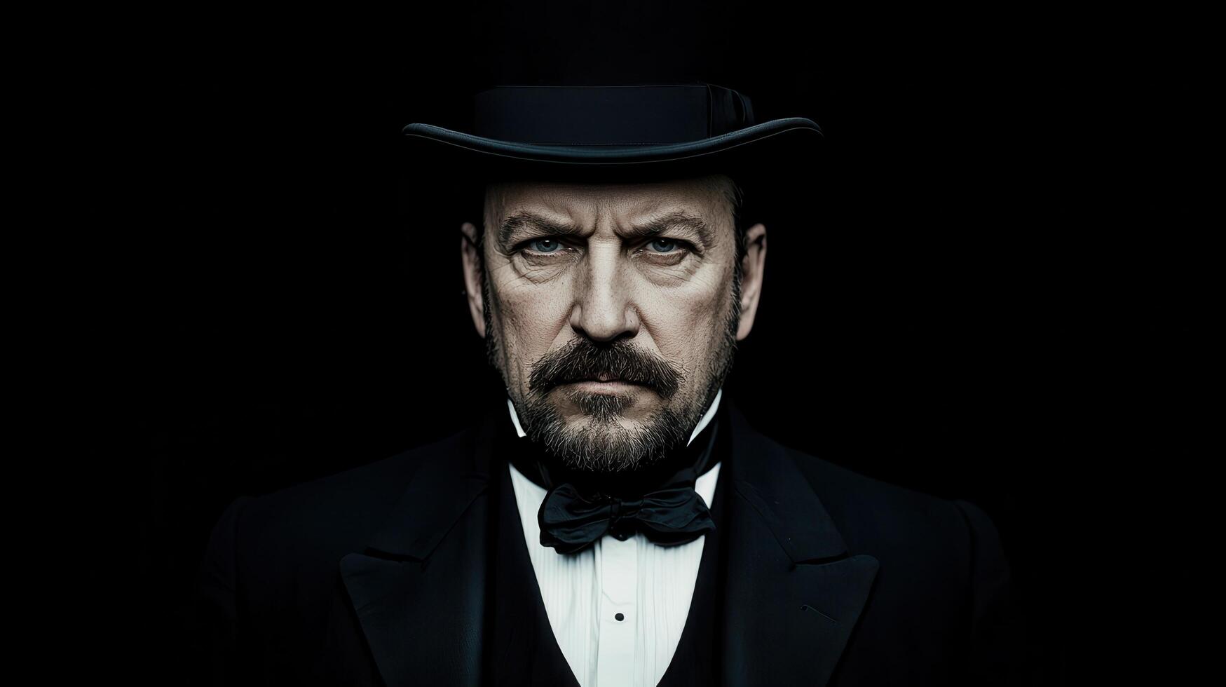 Serious Mature Man in Top Hat Formal Wear Dramatic Portrait photo
