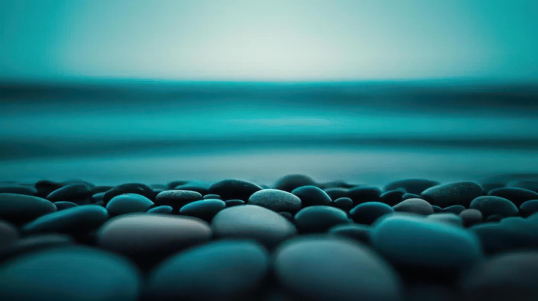 Serene Teal Ocean Scene Smooth Stones and Tranquil Waves photo