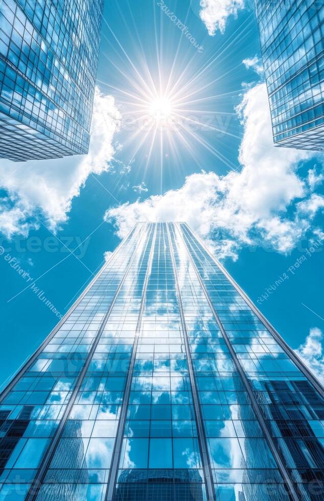 Sky and clouds in the sky above a skyscraper photo