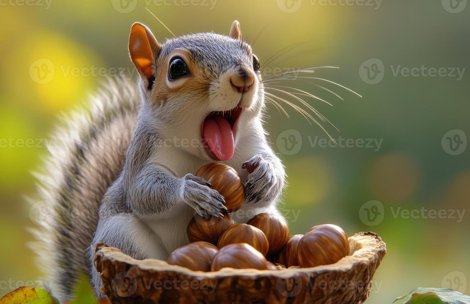 A squirrel is eating nuts in a basket photo