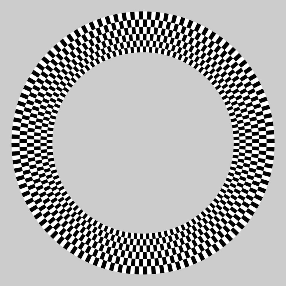 Round checkered frame isolated on gray background. Grid pattern border. vector
