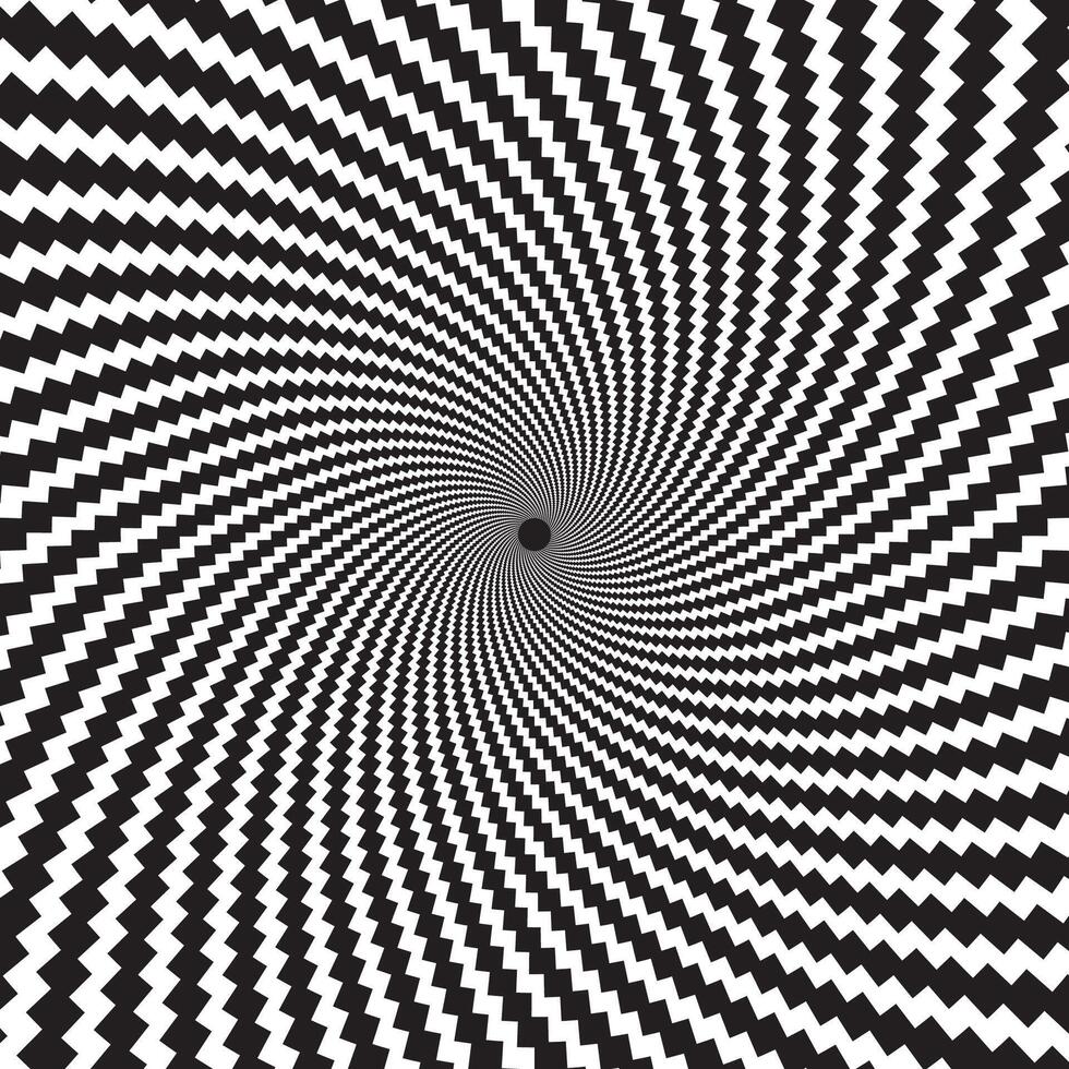 Optical checkered spiral illusion background. Swirl illusions vector