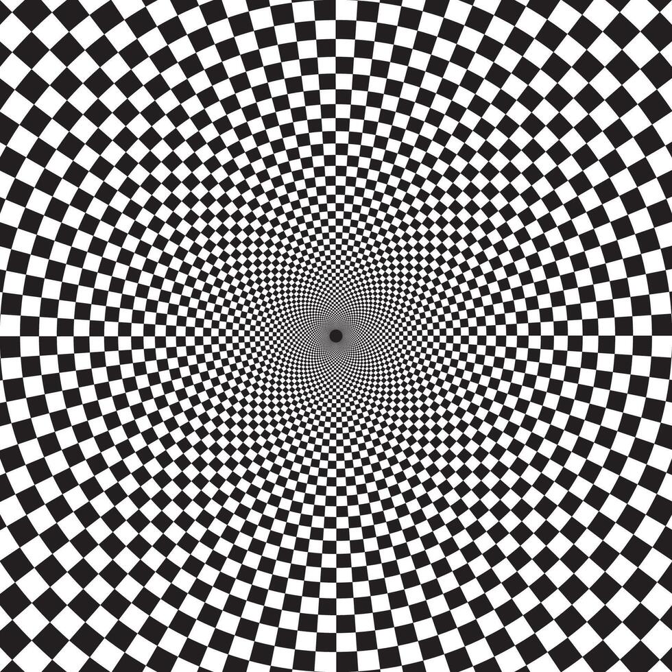 Optical checkered spiral illusion background. Magic psychedelic pattern vector