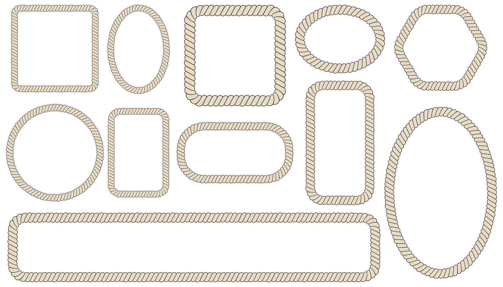Big set of braided rope frames. Collection of borders in the shape of square vector