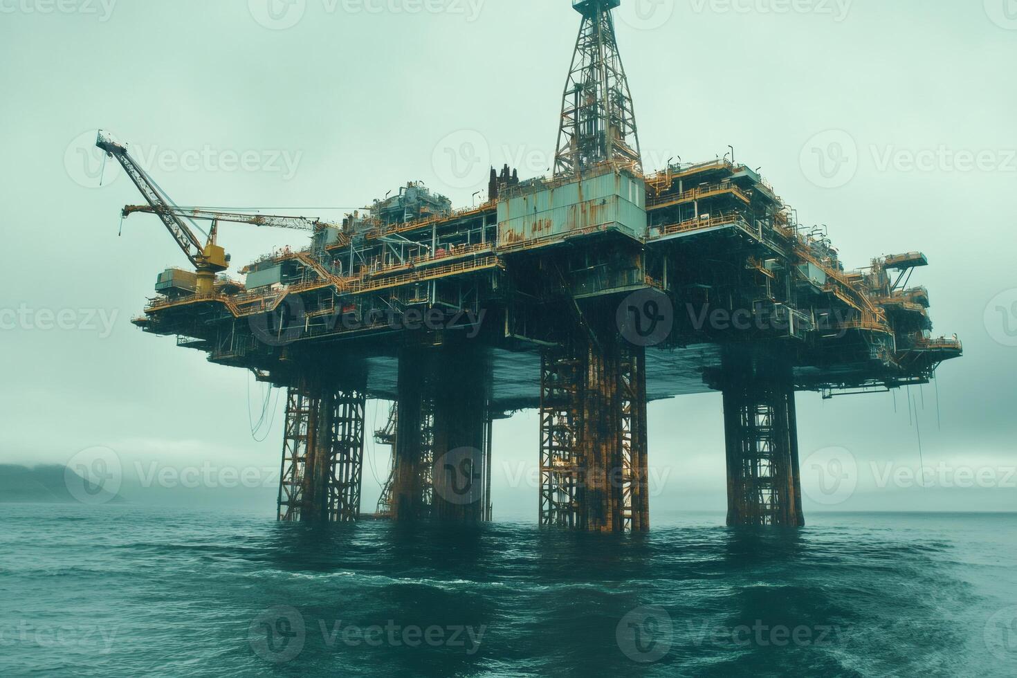 Offshore oil rig extracting fossil fuels in the ocean photo
