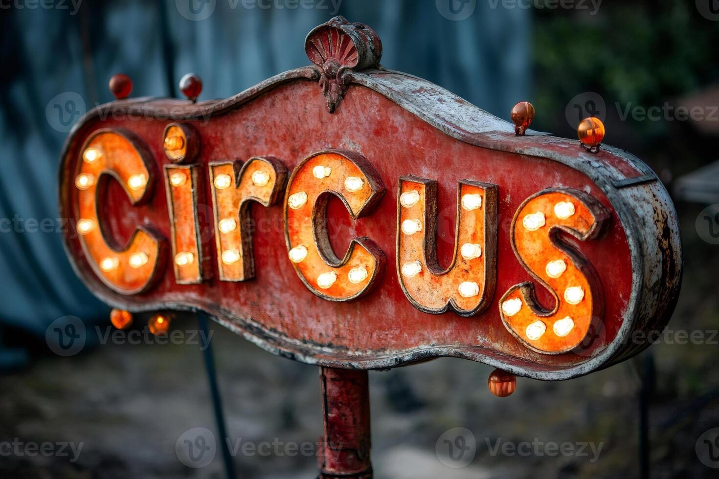 Illuminated circus sign displaying entertainment and excitement photo