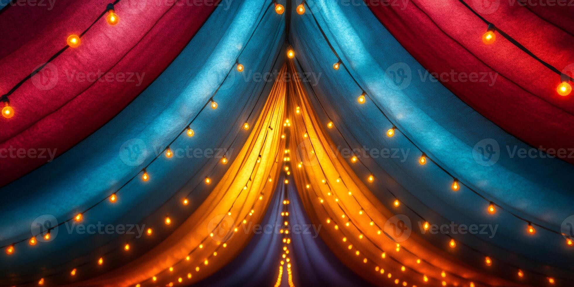 Colorful circus tent ceiling with lighting creating festive atmosphere photo